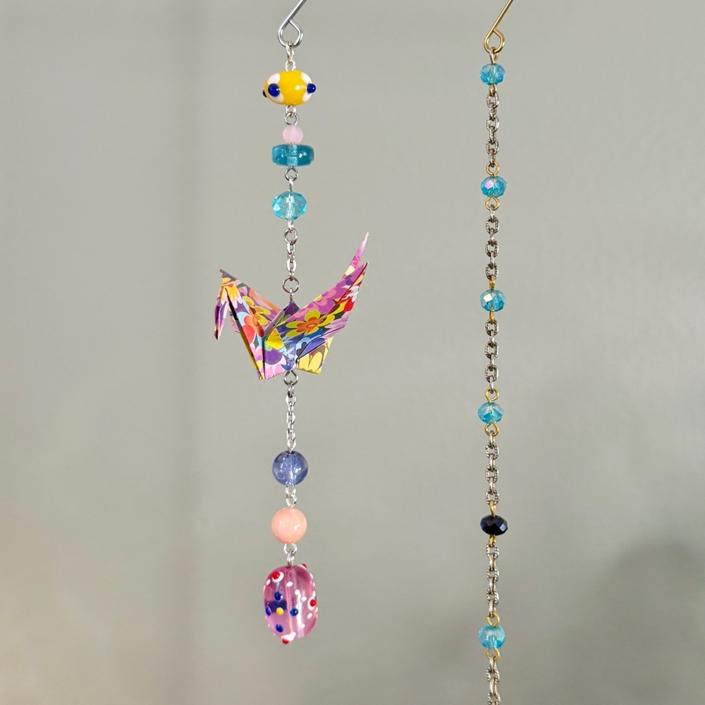 Origami Ornament #2410 - Small Crane with Glass Beads - Picture 6 of 7